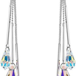 Platinum-Plated Color Change Multi-Teardrop Earrings Made with Aurora Borealis A